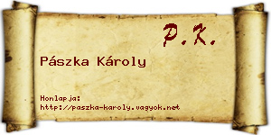 Pászka Károly névjegykártya